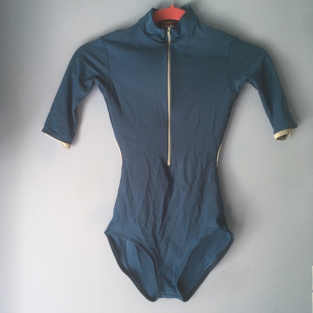 Charlottle half sleeve leotard with velvet trim